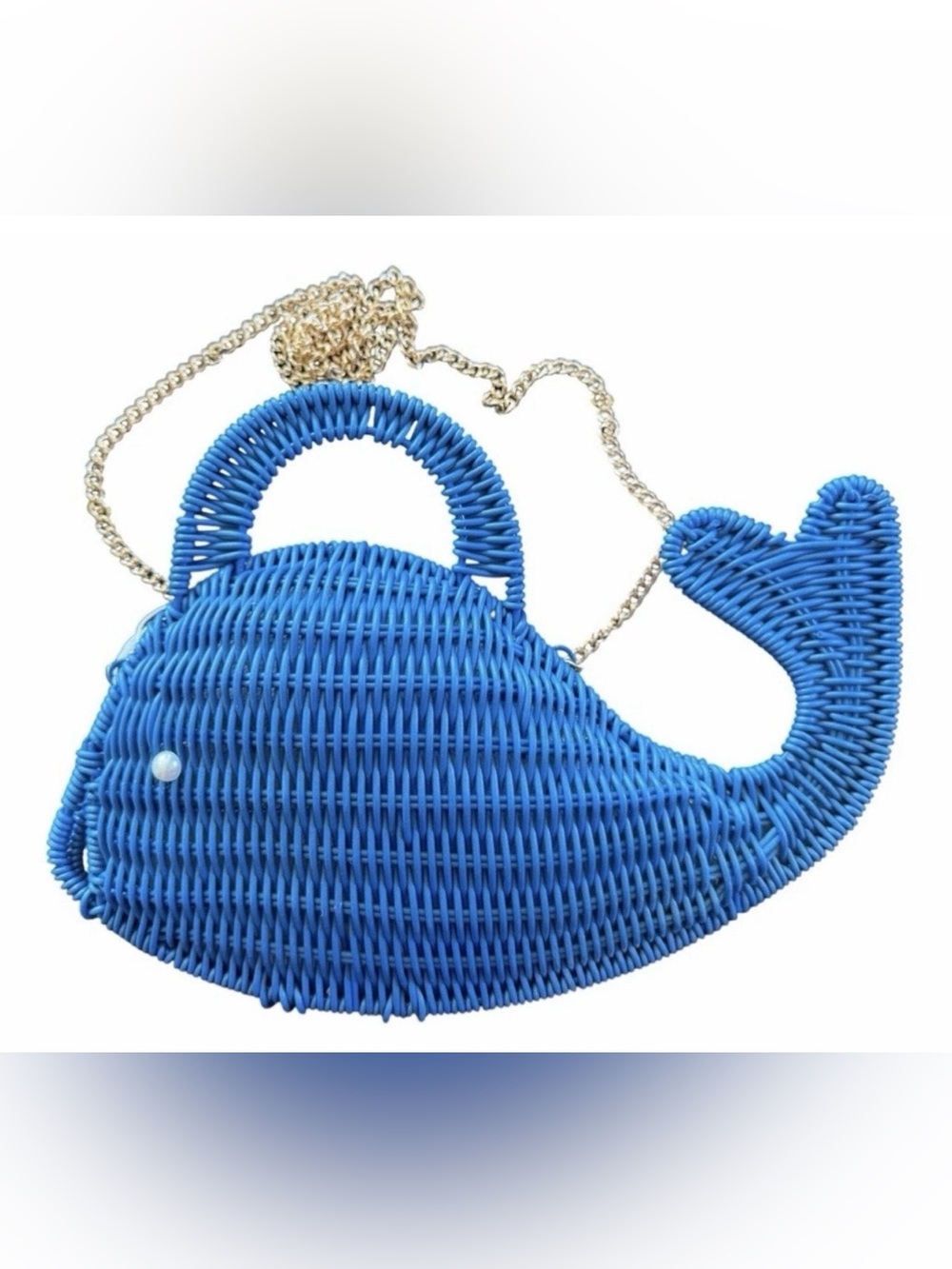 Tommy Bahama 🐳 BLUE Wicker Whale Purse/Clutch with Gold Chain for Crossbody